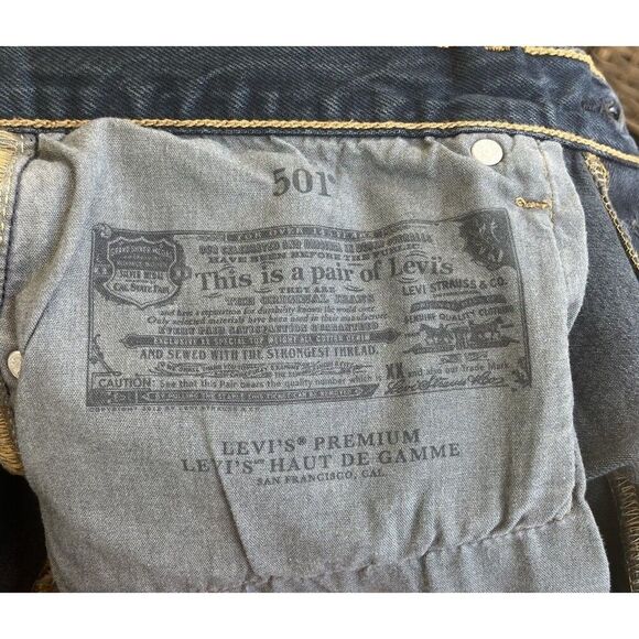 Levis Premium 501 High Rise Straight Leg Jeans 30x26 Blue Dark Wash 100% Cotton - Picture 5 of 13